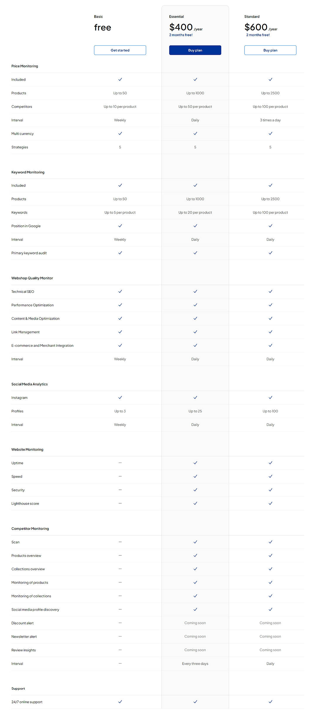 Pricing screenshot