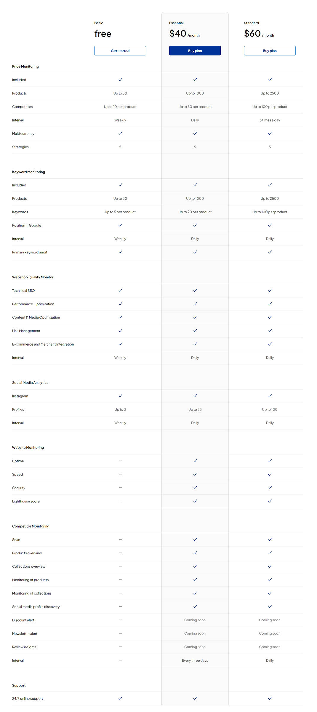 Pricing screenshot