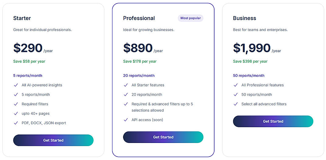 Pricing screenshot
