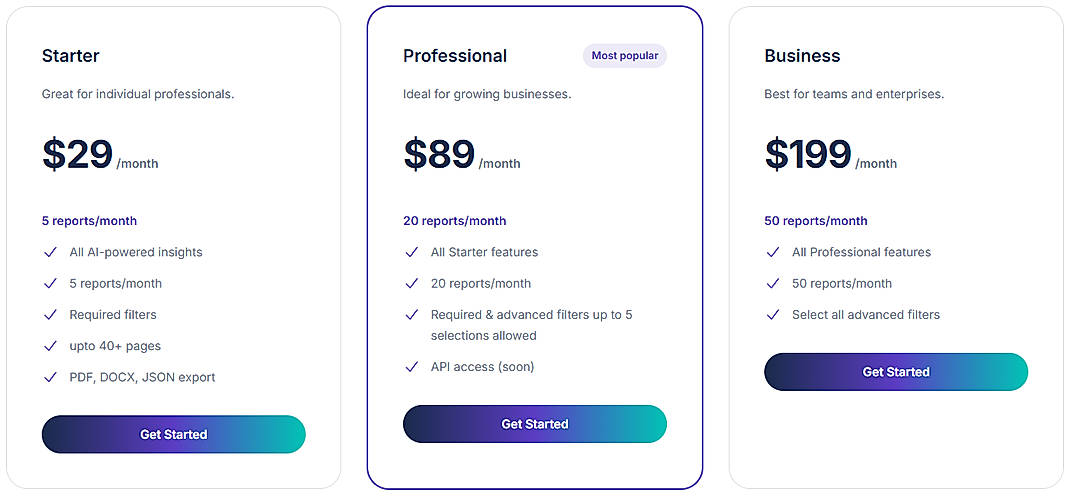 Pricing screenshot