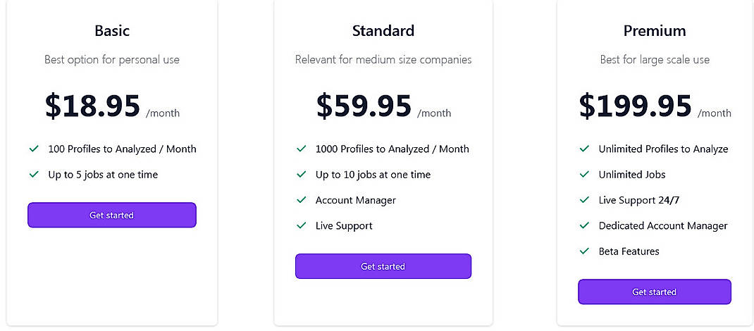 Pricing screenshot