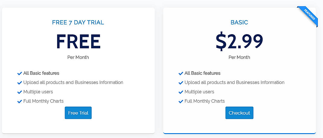 Pricing screenshot