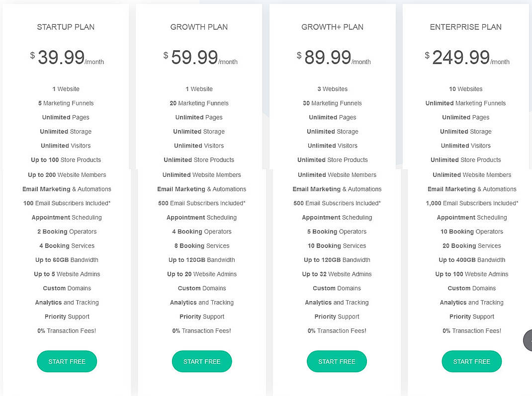 Pricing screenshot