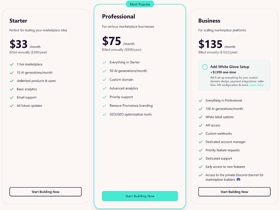 Pricing screenshot