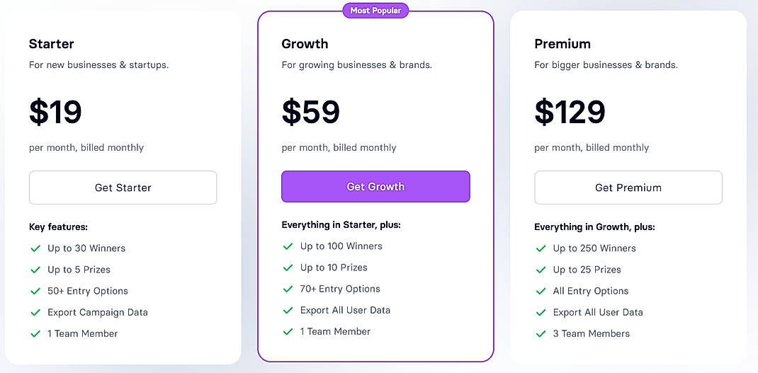 Pricing screenshot