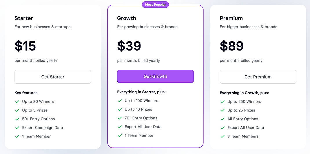 Pricing screenshot