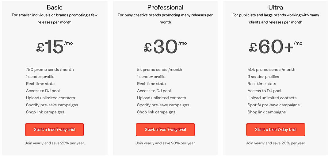 Pricing screenshot