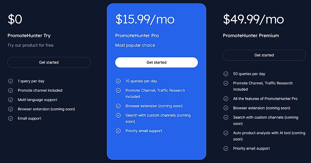 Pricing screenshot
