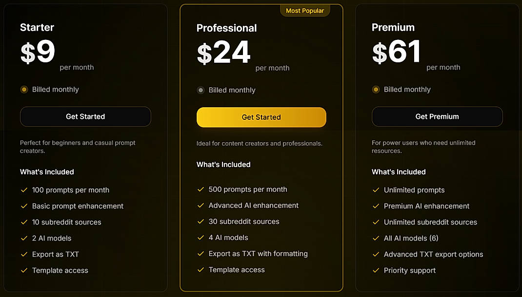 Pricing screenshot