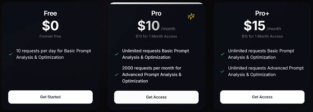 Pricing screenshot
