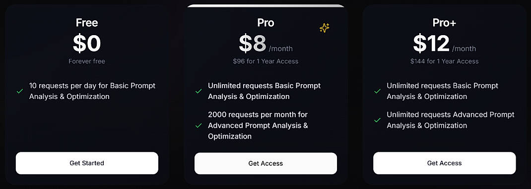 Pricing screenshot