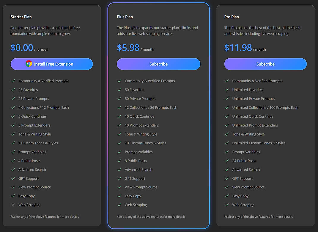 Pricing screenshot