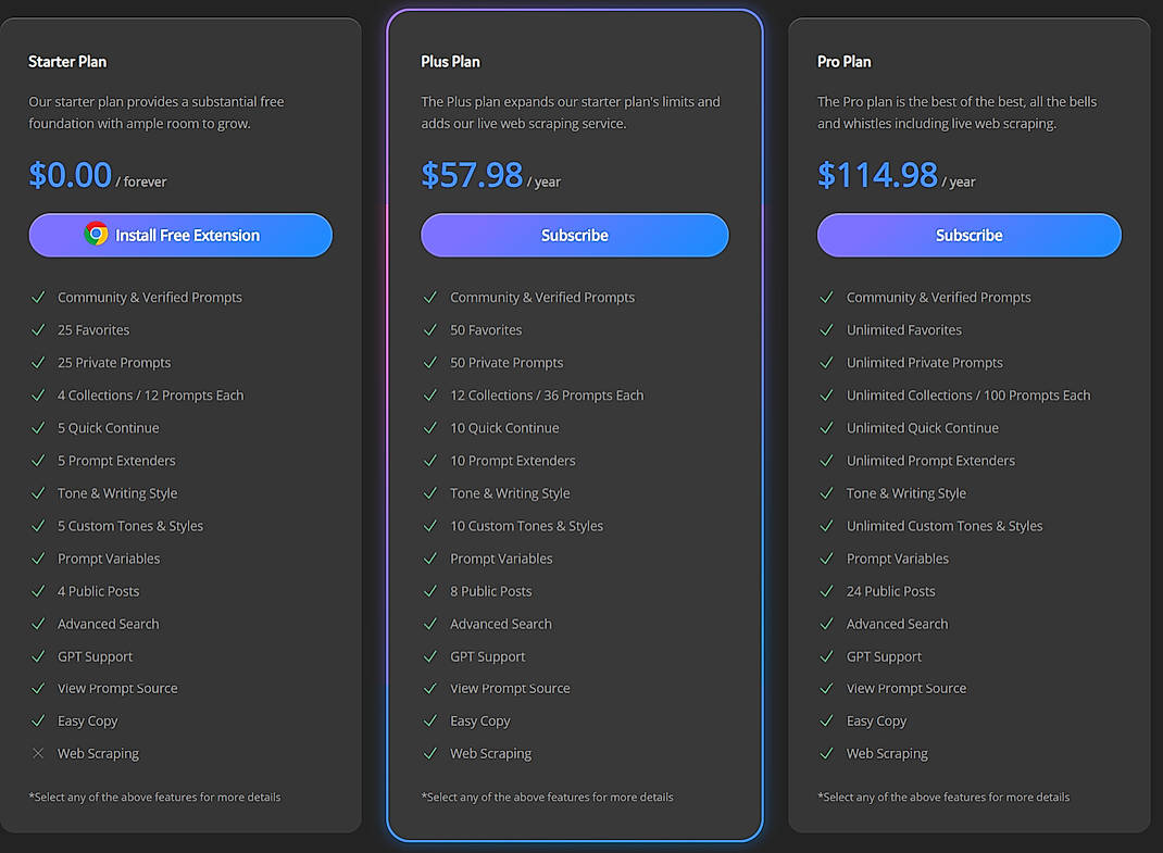 Pricing screenshot