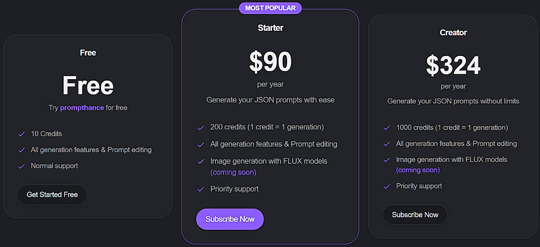 Pricing screenshot