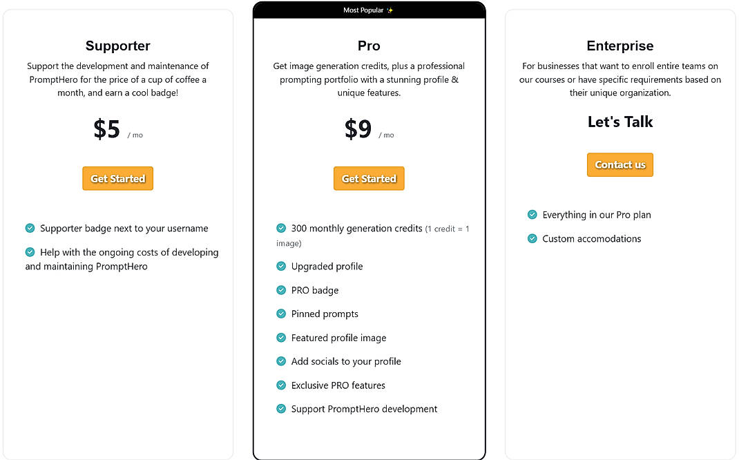 Pricing screenshot