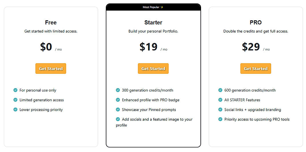 Pricing screenshot