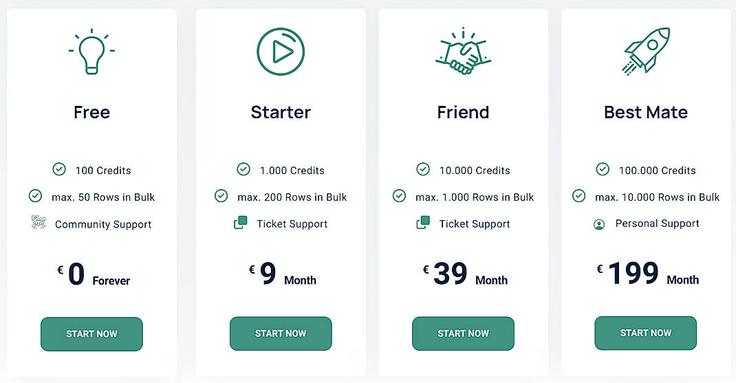 Pricing screenshot