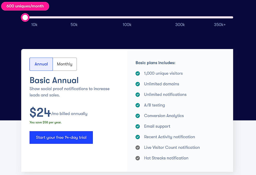Pricing screenshot