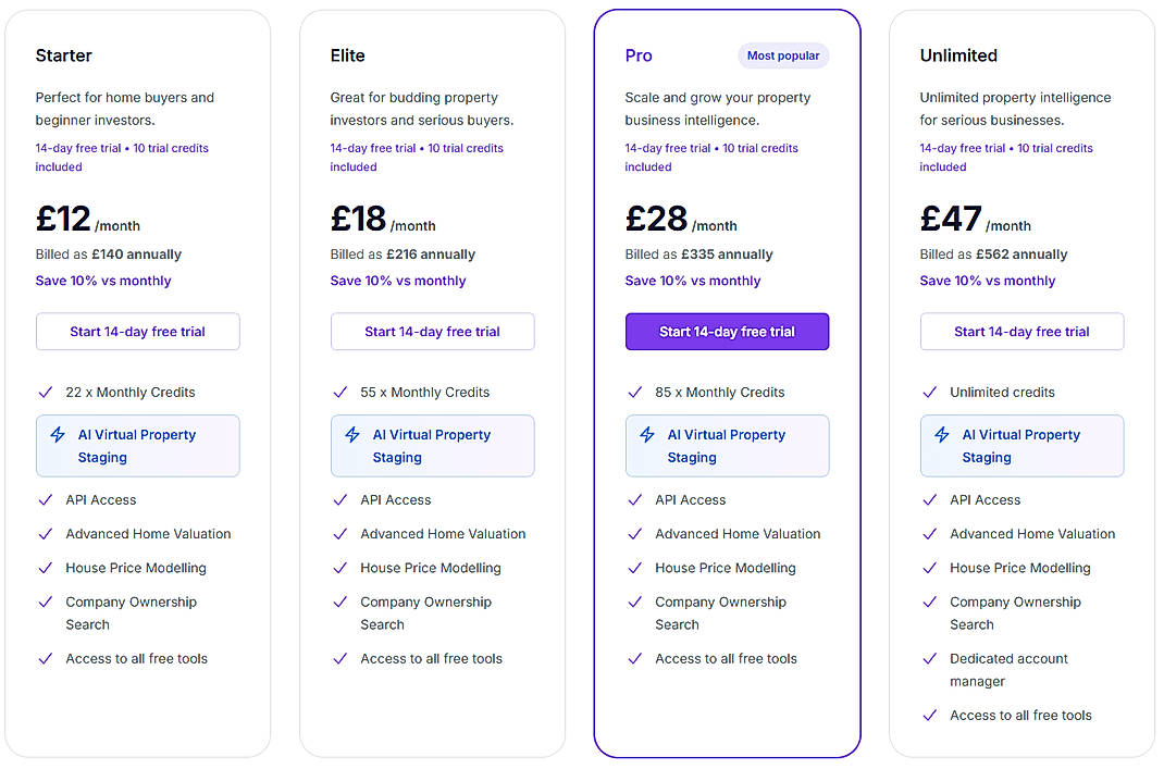 Pricing screenshot
