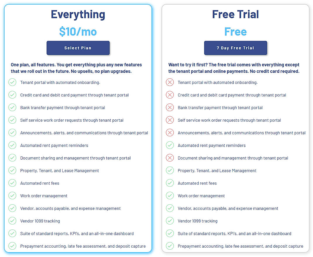 Pricing screenshot