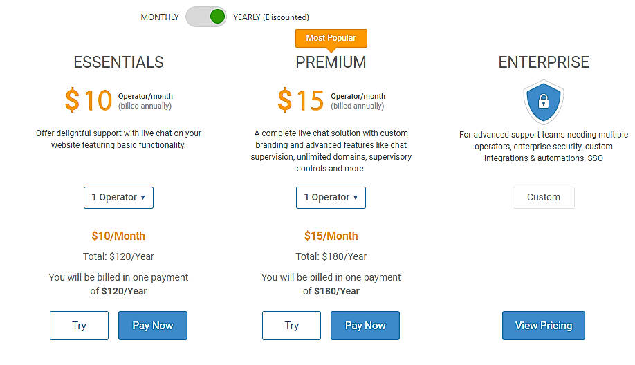 Pricing screenshot