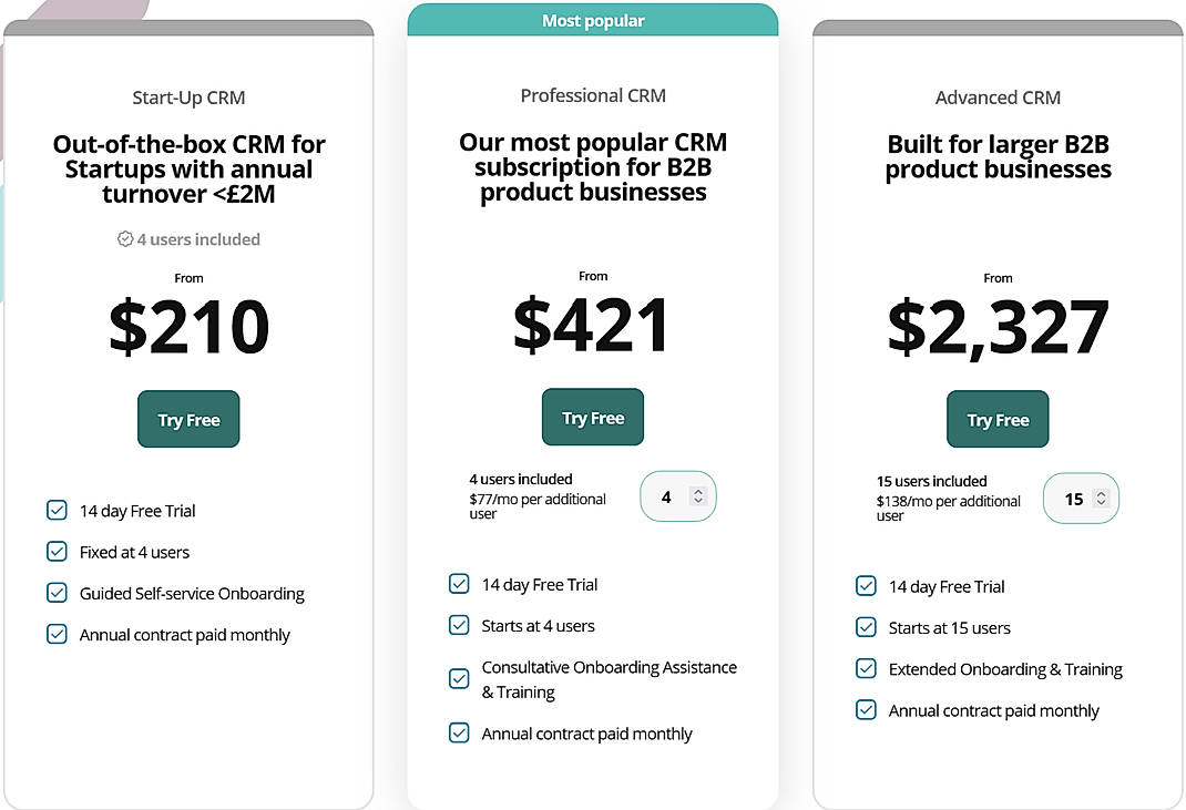 Pricing screenshot