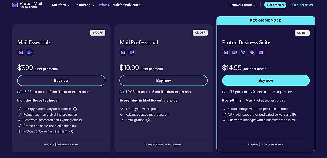 Pricing screenshot