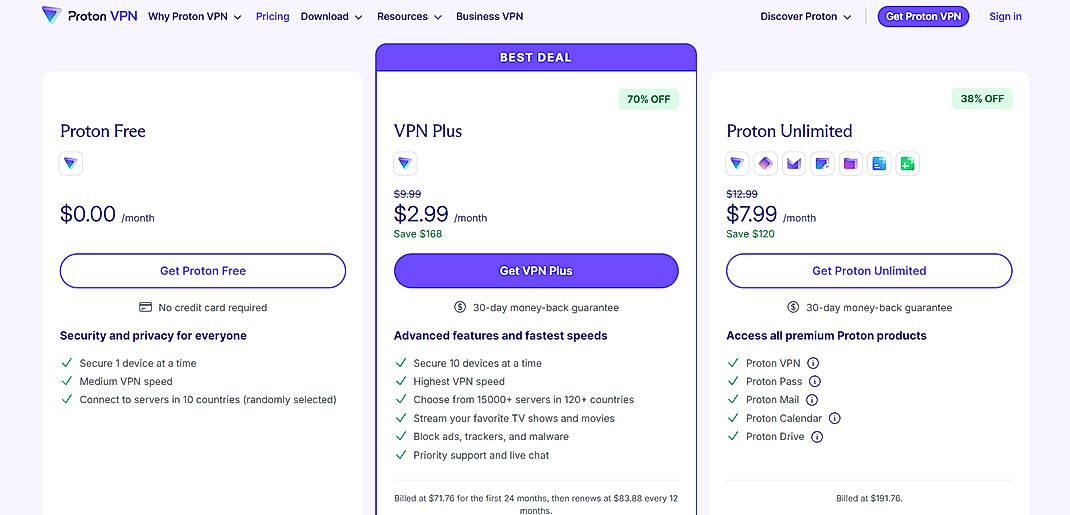 Pricing screenshot