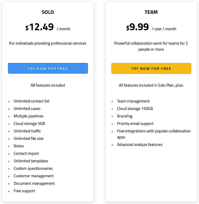 Pricing screenshot