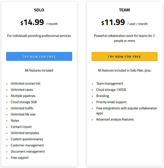 Pricing screenshot