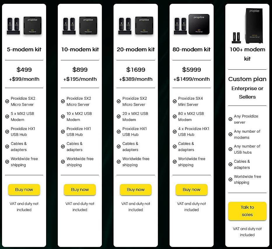 Pricing screenshot