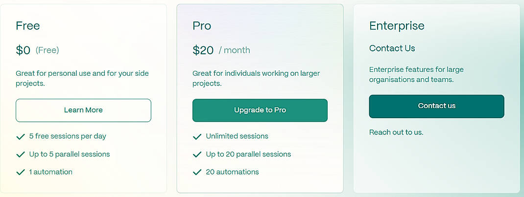 Pricing screenshot