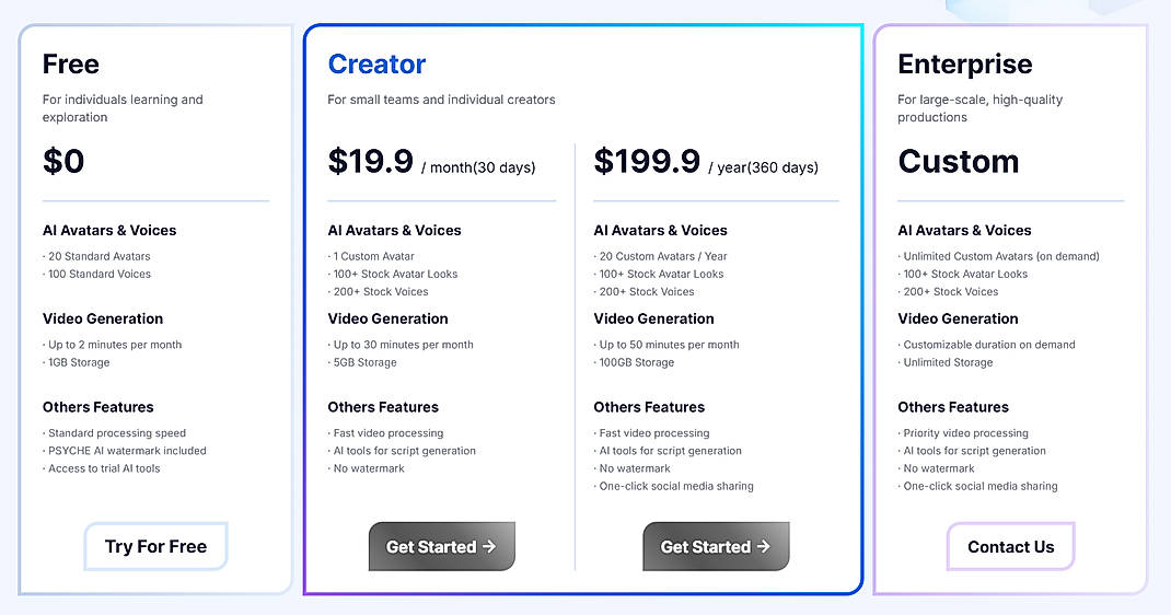 Pricing screenshot