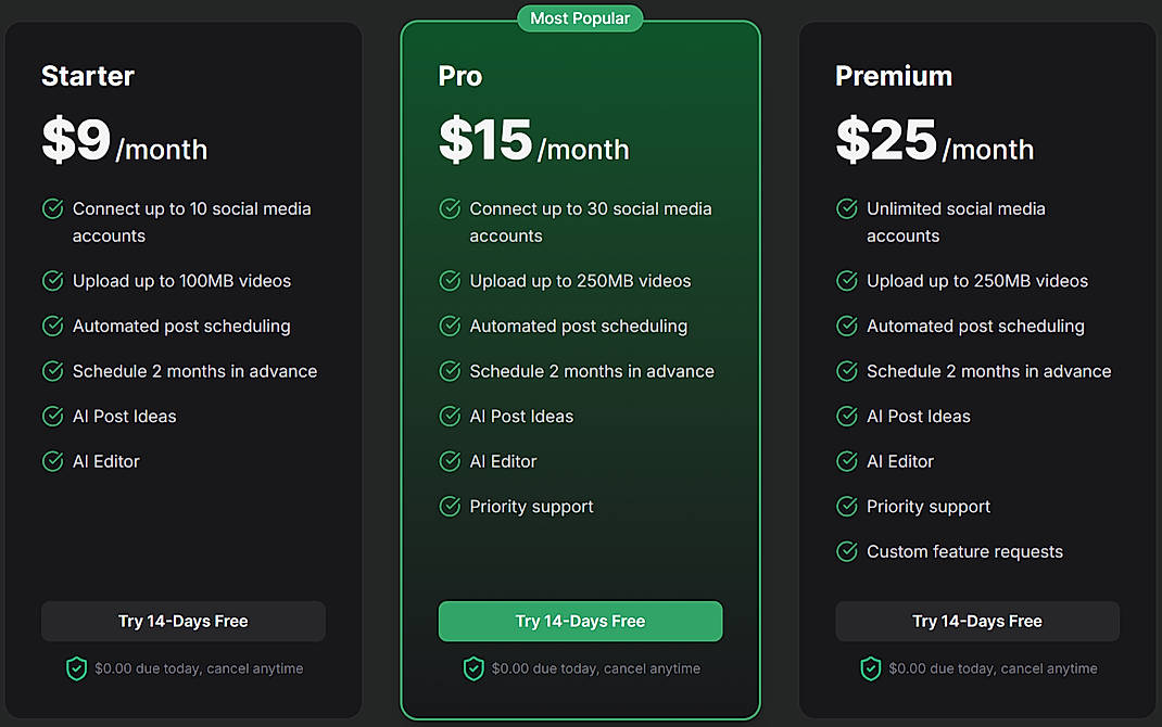 Pricing screenshot