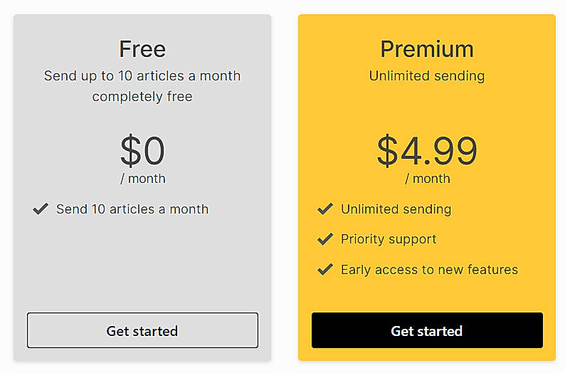 Pricing screenshot