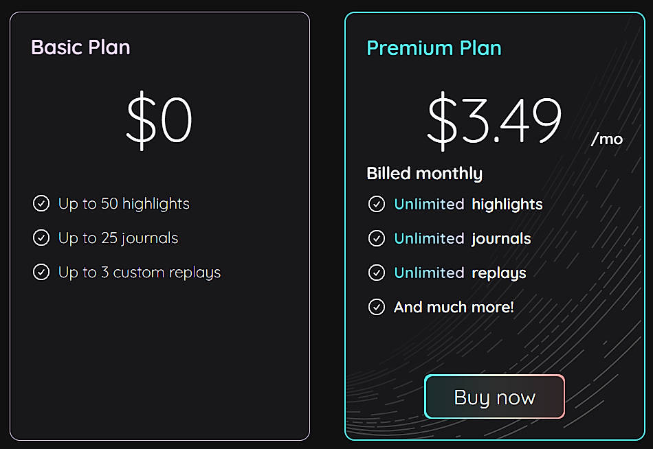 Pricing screenshot