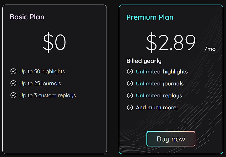 Pricing screenshot