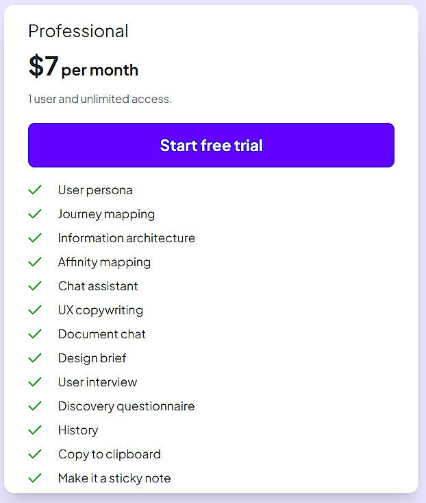 Pricing screenshot