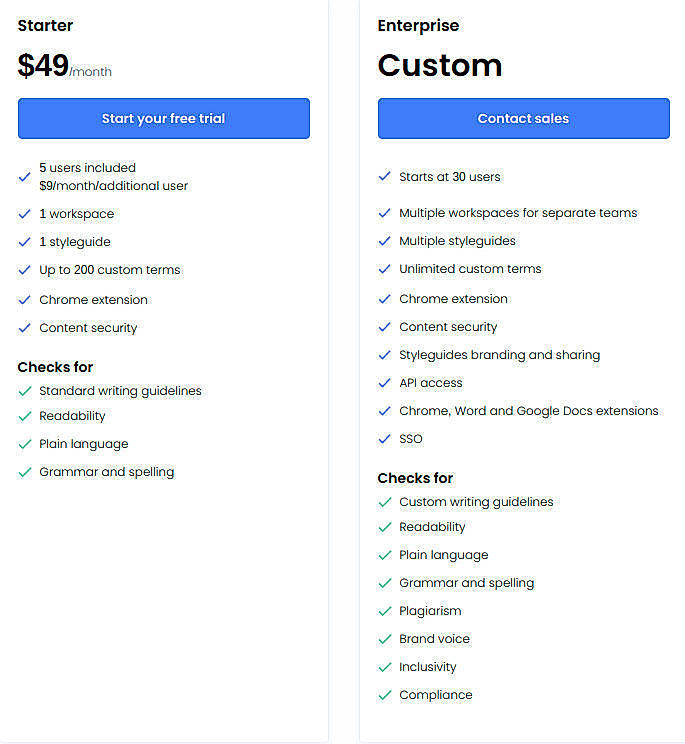 Pricing screenshot