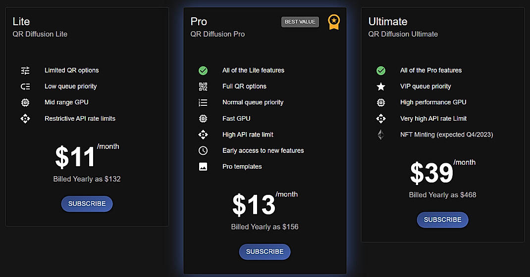 Pricing screenshot