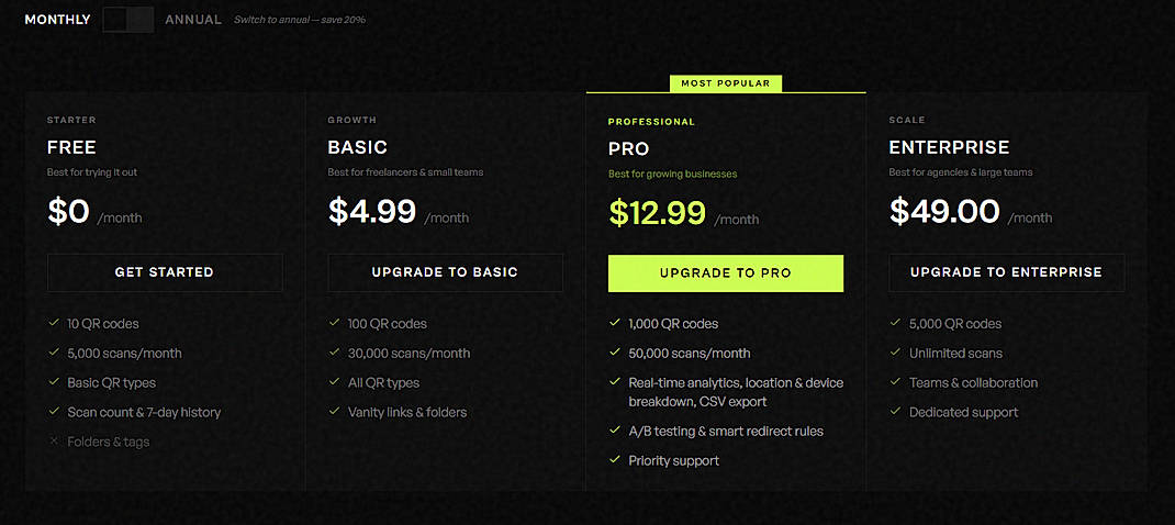 Pricing screenshot