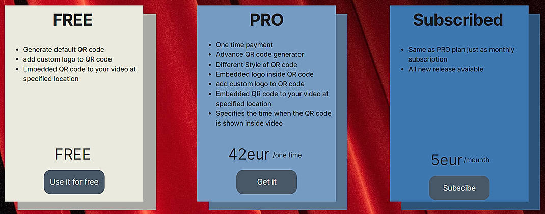 Pricing screenshot