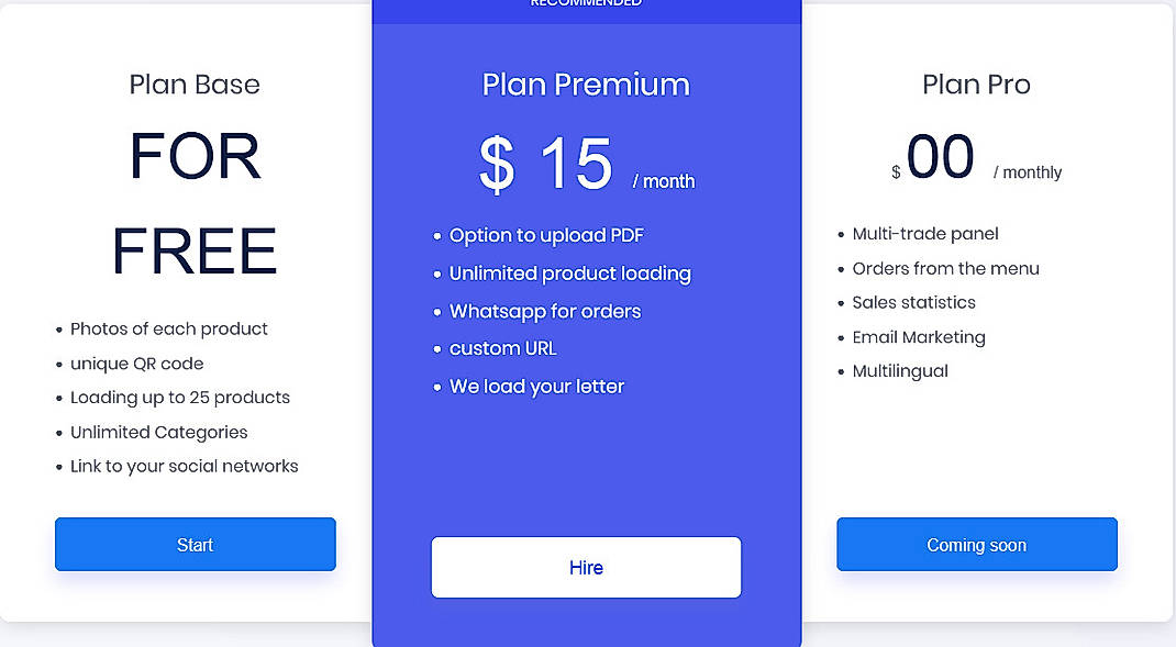 Pricing screenshot