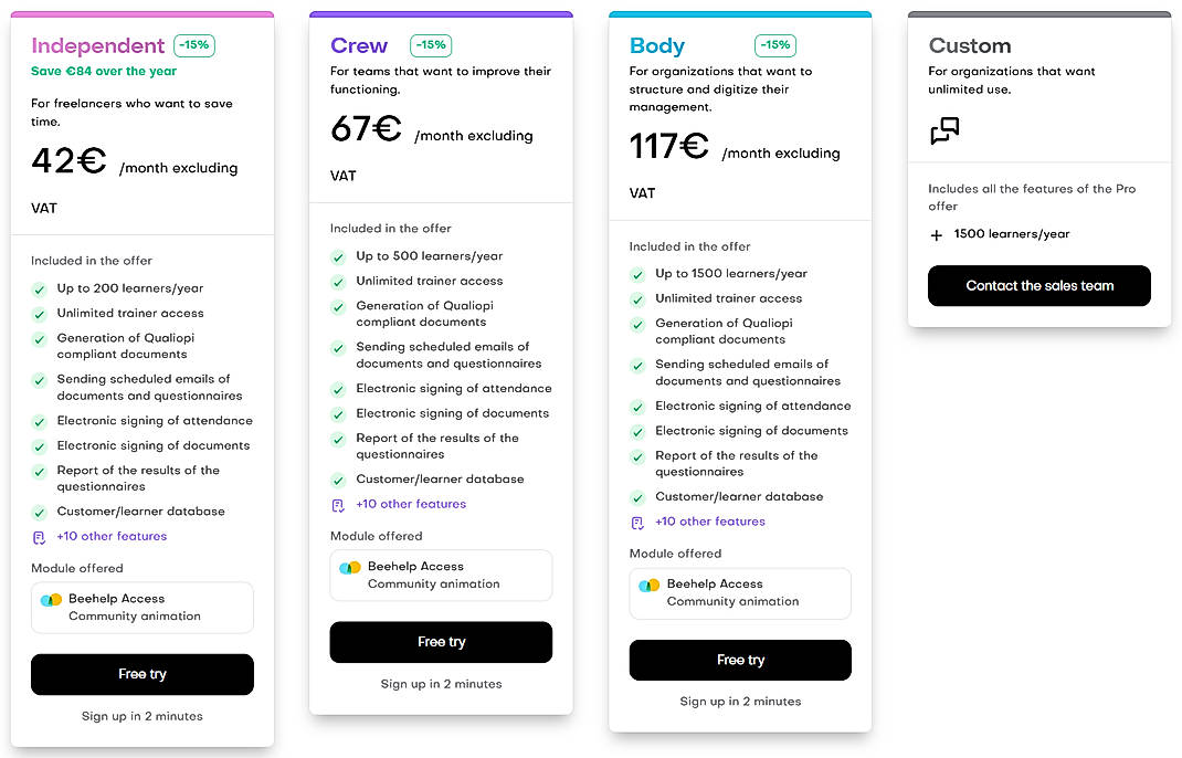 Pricing screenshot