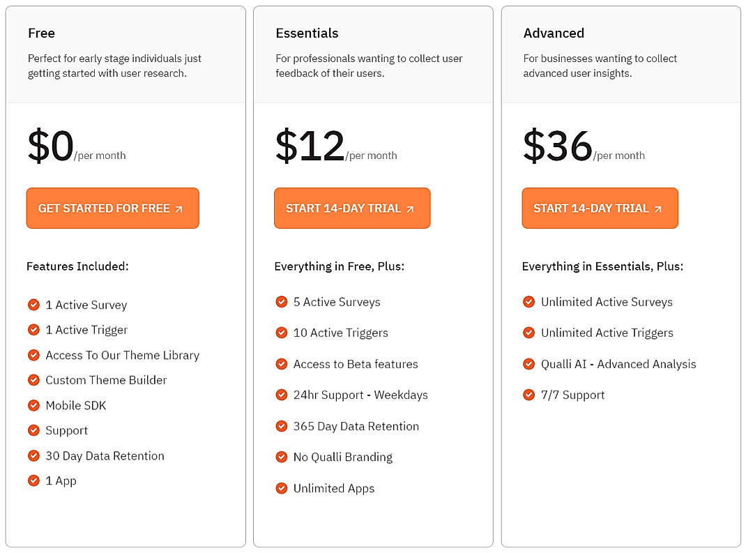Pricing screenshot