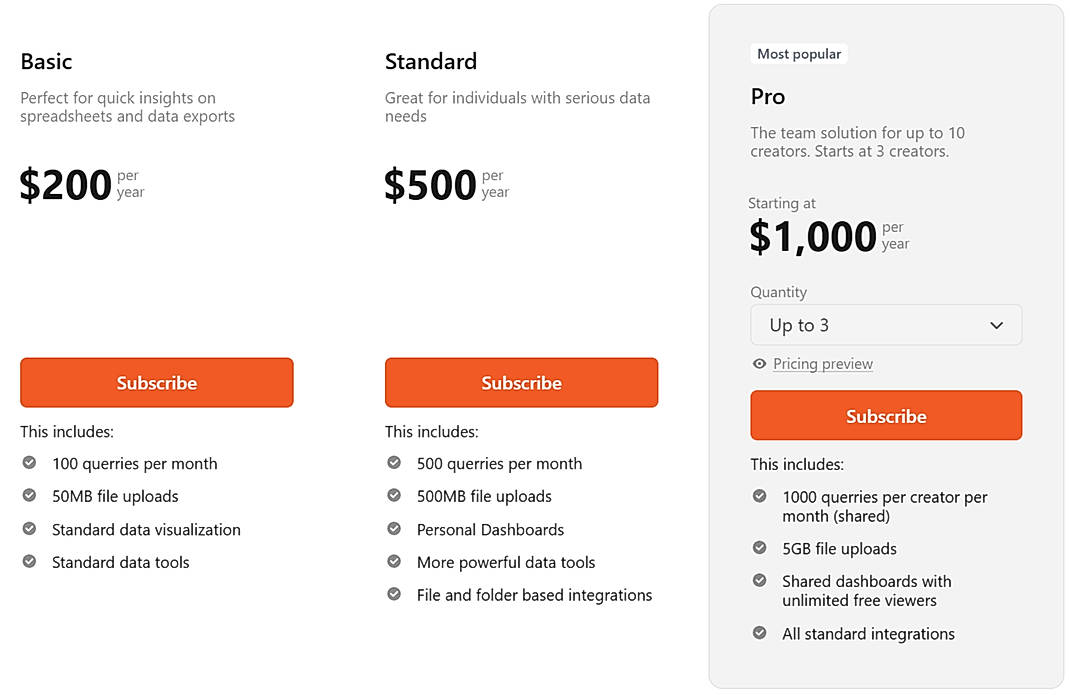 Pricing screenshot