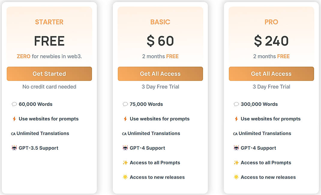 Pricing screenshot