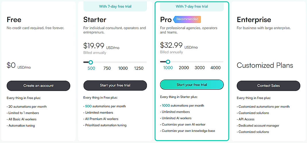 Pricing screenshot