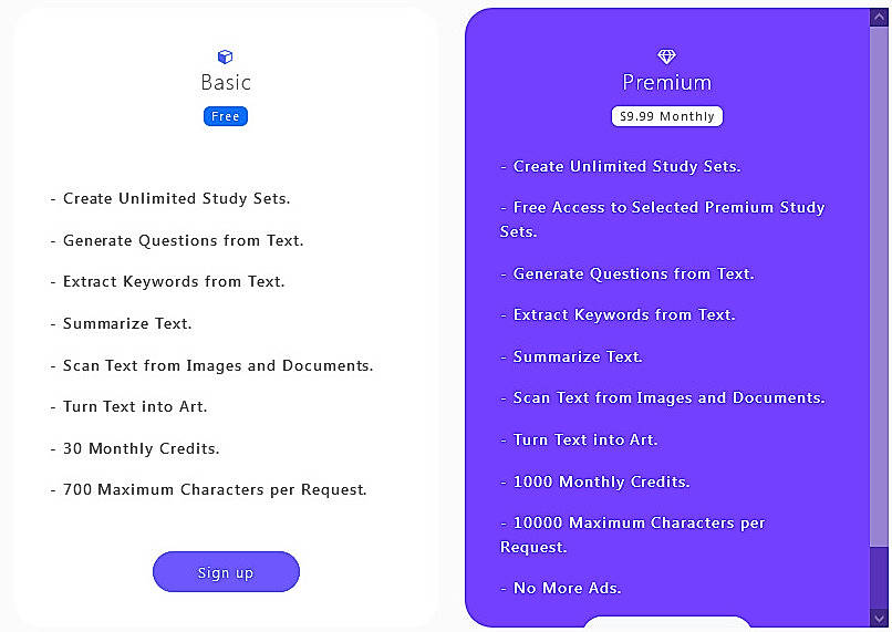 Pricing screenshot