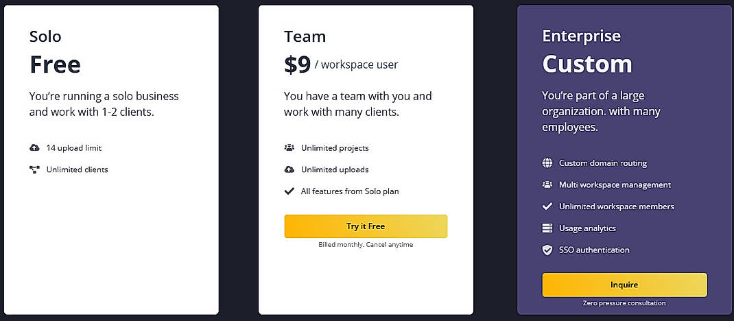 Pricing screenshot